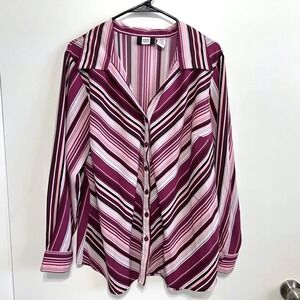 Studio 1940 Y2K Womens Striped Button Up Top Size 18/20W Magenta Retro Office
